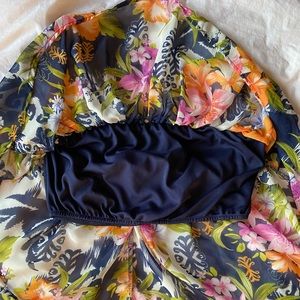 Windsor High-Low Tropical Bandeau Crop Top Navy